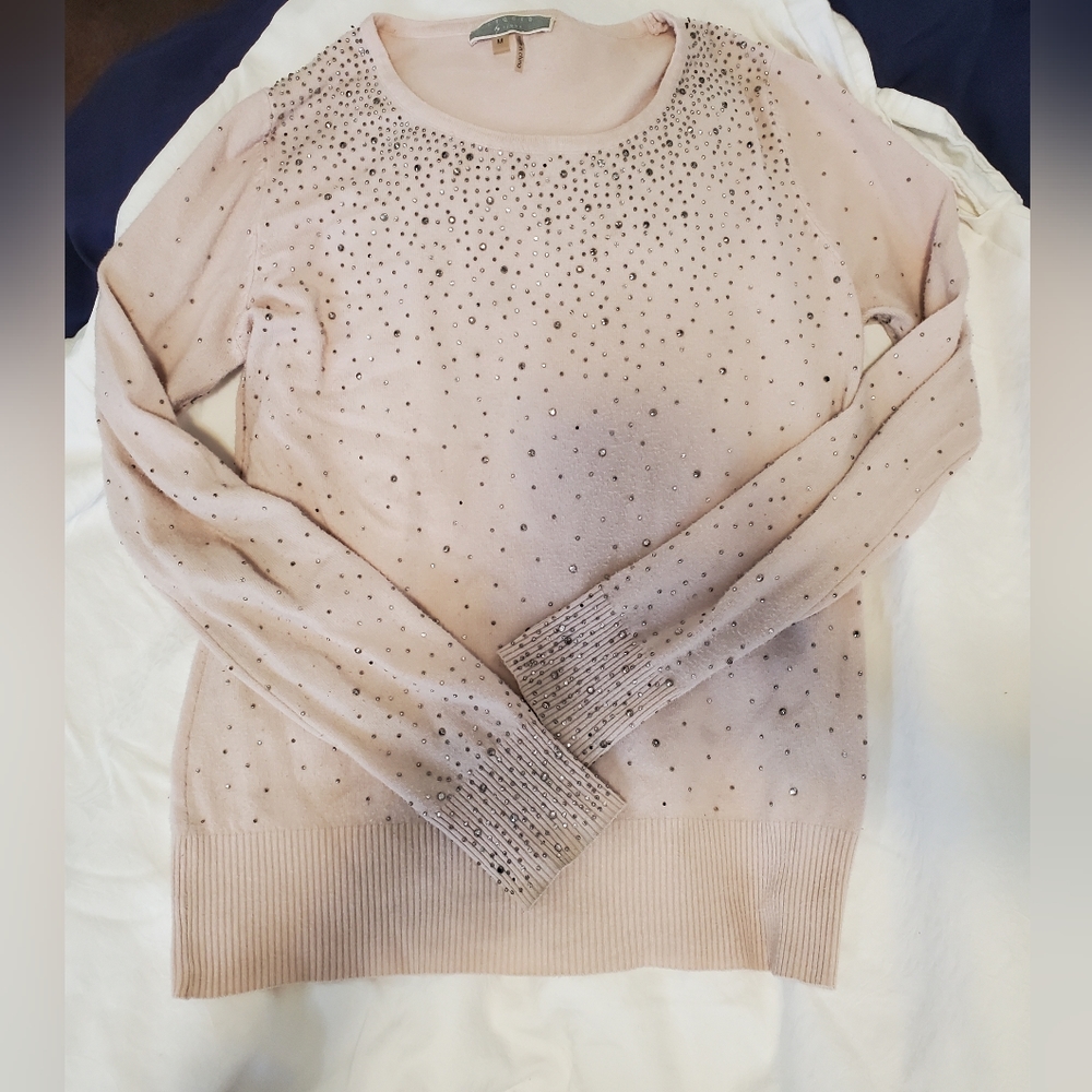 Pullover Sweater, Light Pink with Faux Gems